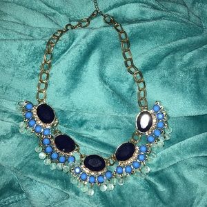 Blue Beaded and Gold Chunky Necklace